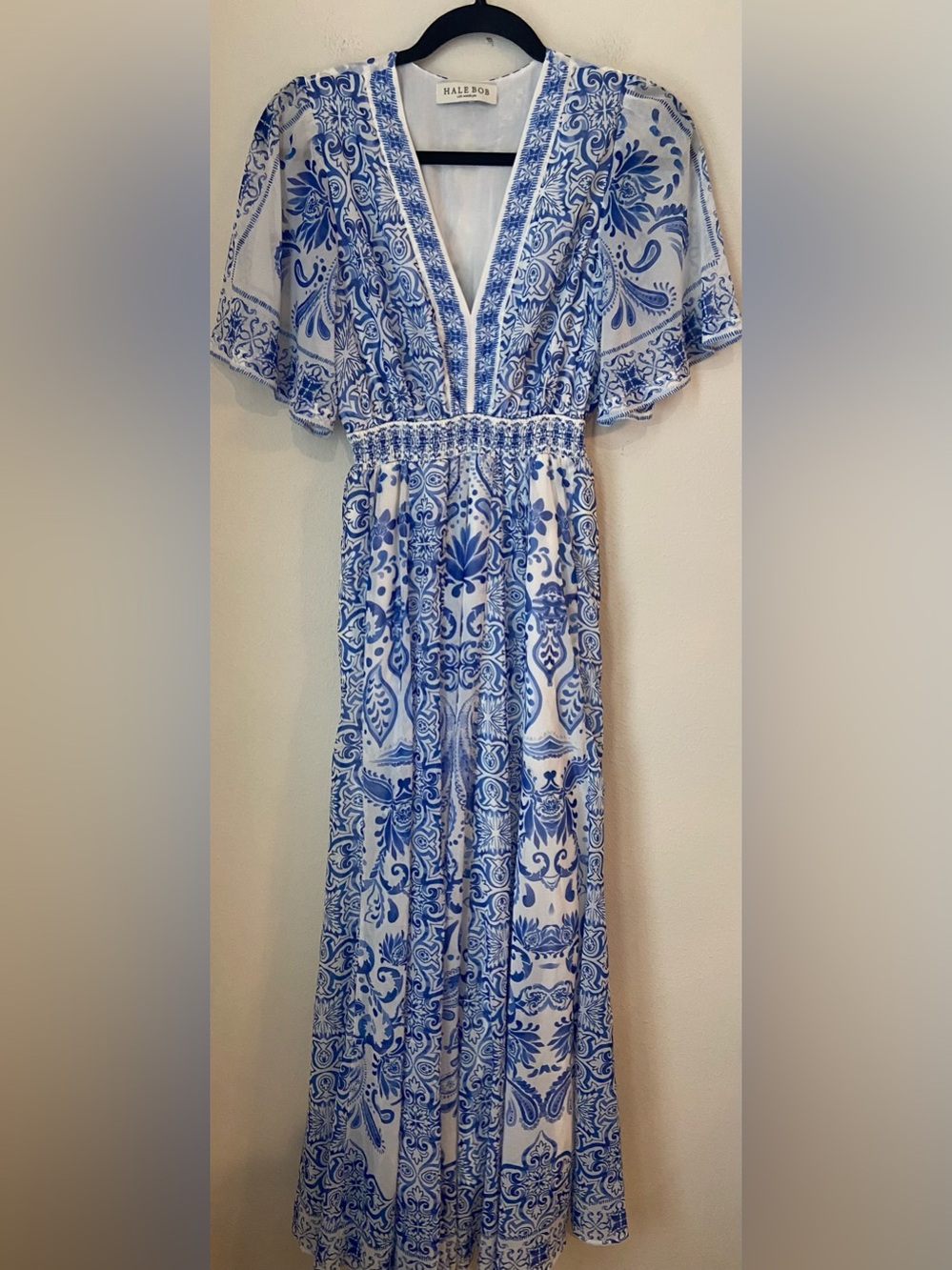 Hale Bob Ellis Chiffon Maxi Dress Blue White Size S - Picture 4 of 6